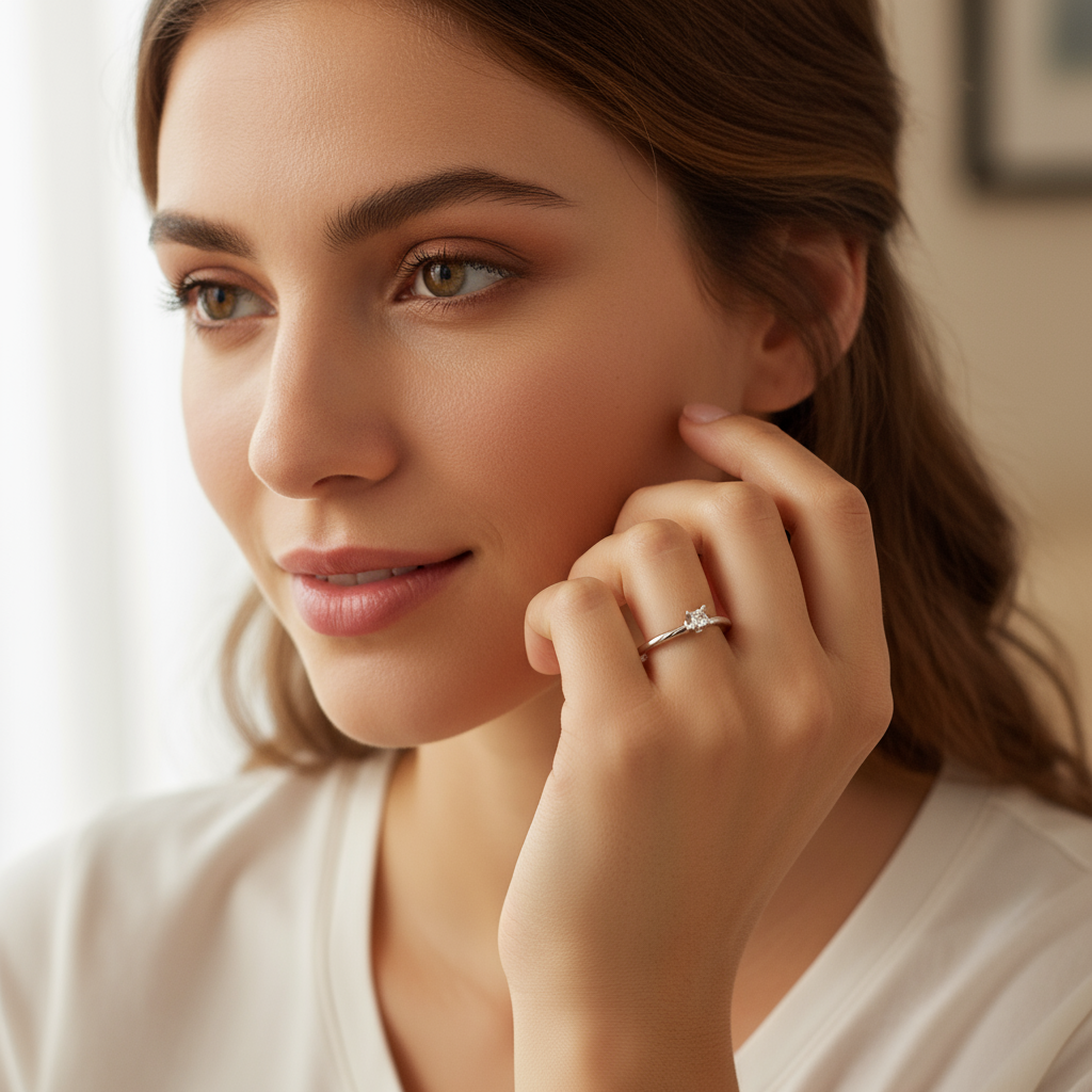 Anillo de Compromiso en Oro Blanco de 14K con Diamante Natural (.10 cts) – Modelo Estrella DJ2412