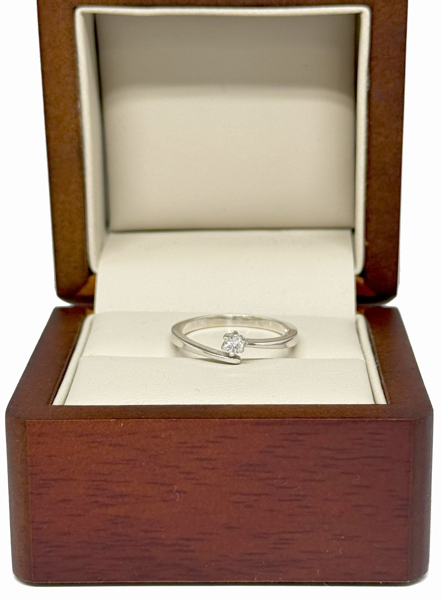 Anillo de Compromiso en Oro Blanco de 14K con Diamante Natural Corte Brillante .10 cts  Diseño Cometa DJ2269