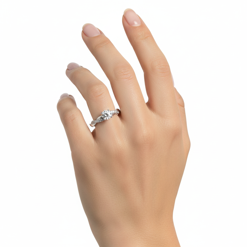 Anillo de Compromiso Entrelazado en Oro Blanco 14K con Diamante Natural Certificado GIA (.40 ct) DJ3972