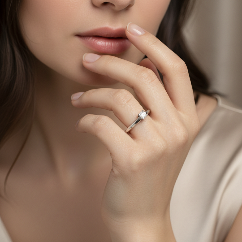 Anillo de Compromiso Clásico en Oro Blanco de 14K con Diamante Natural Corte Brillante .15 cts DJ2256