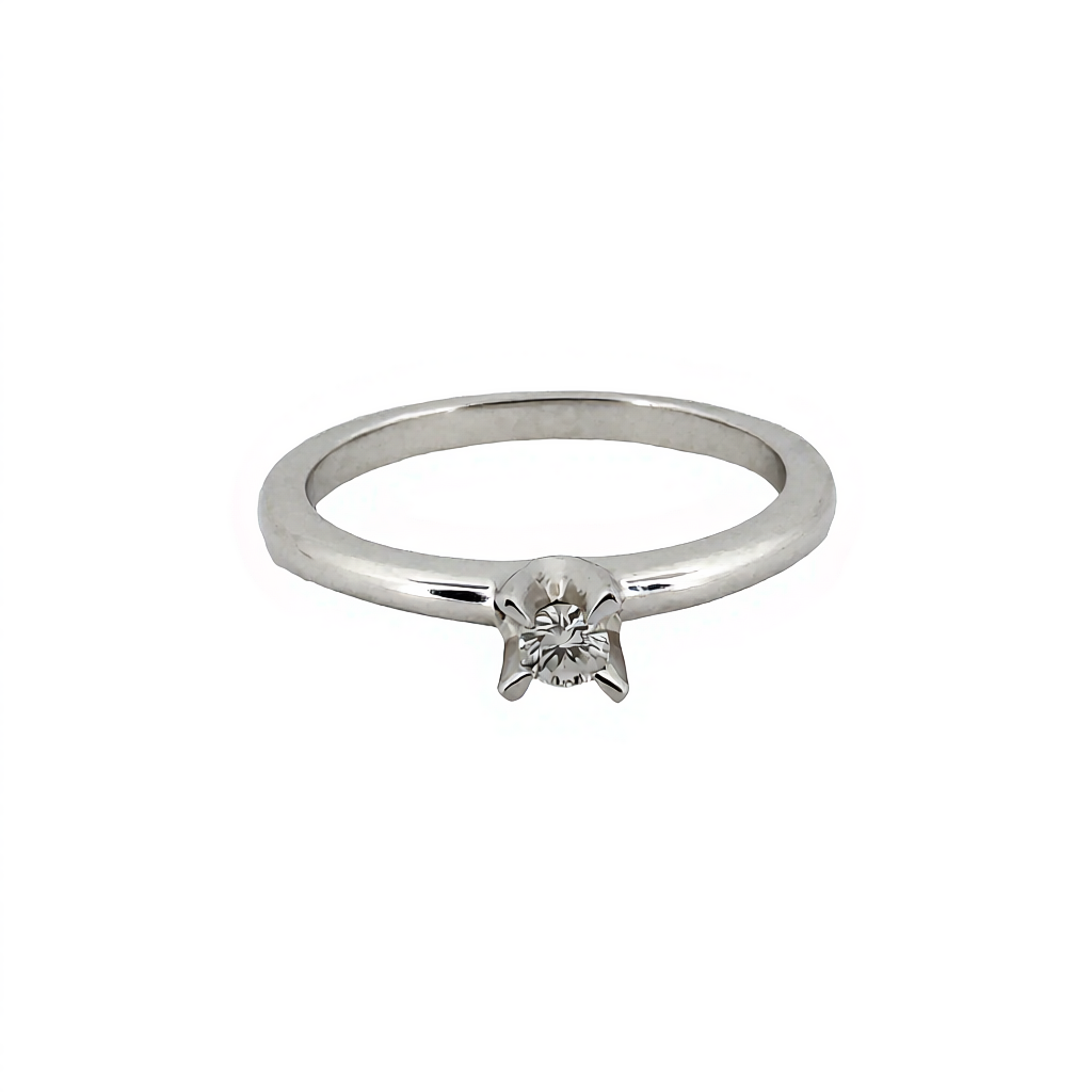 Anillo de Compromiso en Oro Blanco de 14K con Diamante Natural (.10 cts) – Modelo Estrella DJ2412